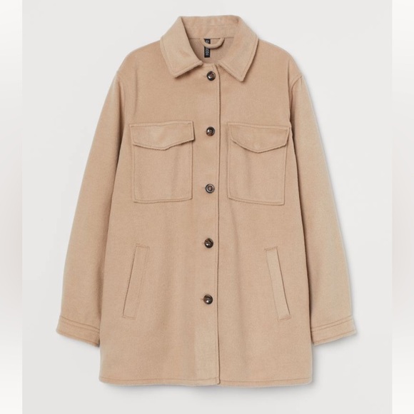 NWOT H&M Beige Oversized Shirt Jacket - Picture 1 of 7